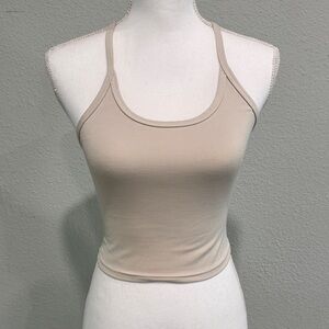 Fleo Slim Ribbed Cropped Tank Top in Taupe